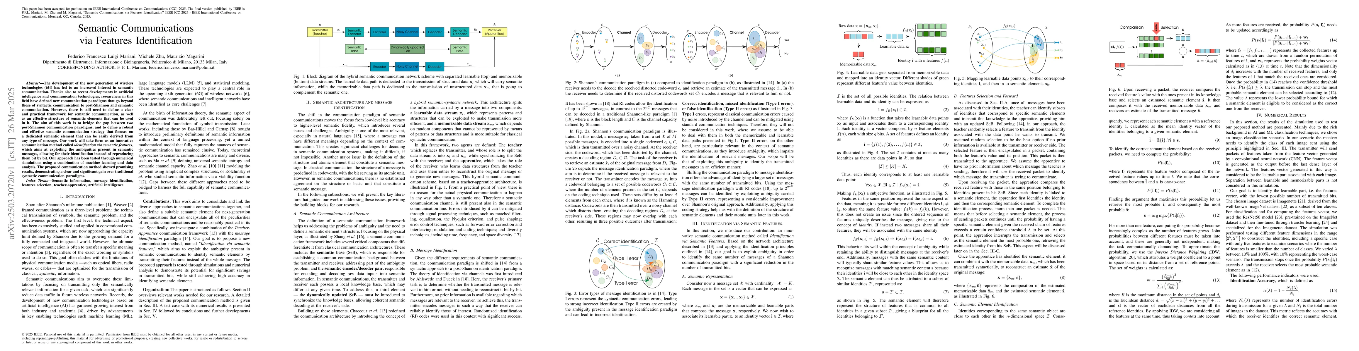 Thumbnail for Semantic Communications via Features Identification