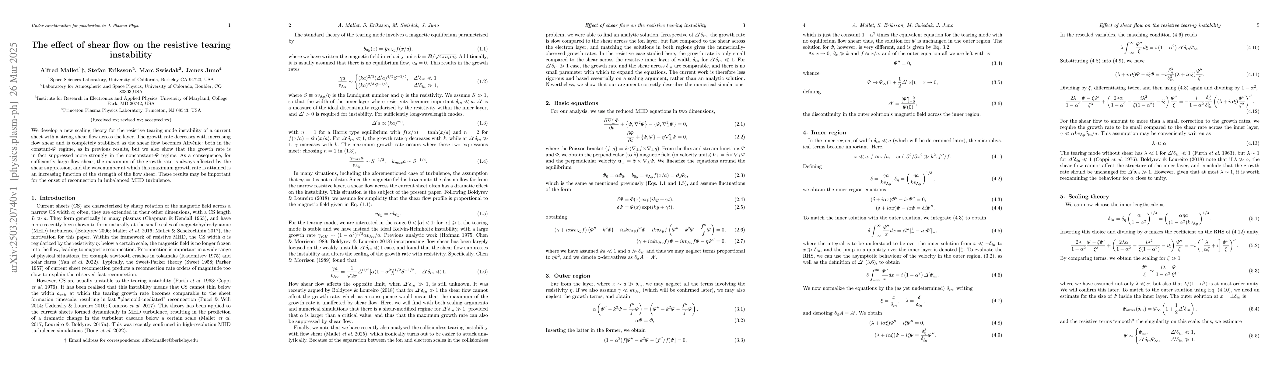 Thumbnail for The effect of shear flow on the resistive tearing instability