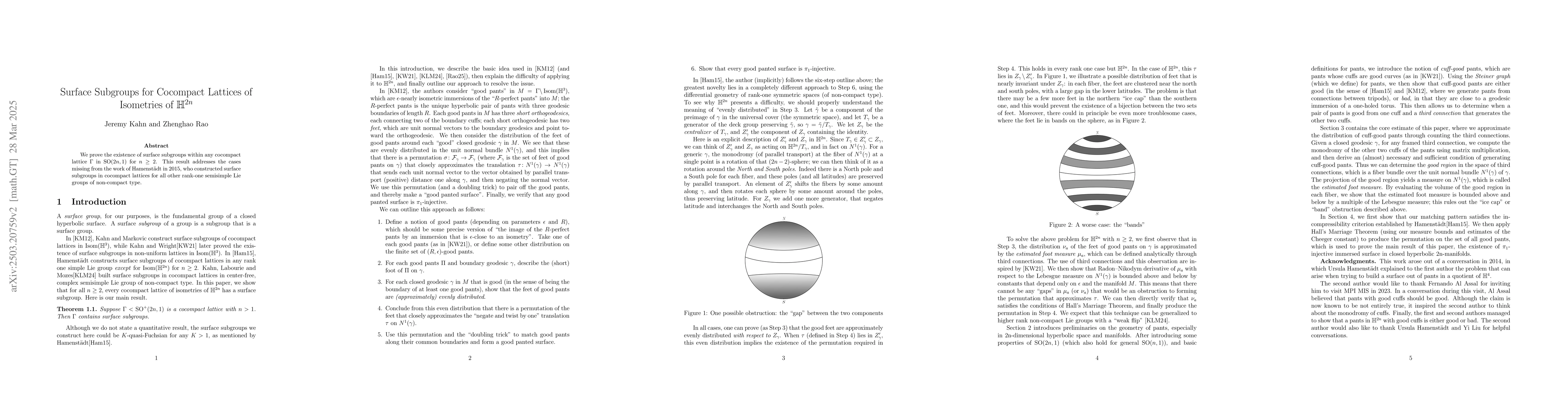 Thumbnail for Surface subgroups for cocompact lattices of isometries of $H^{2n}$