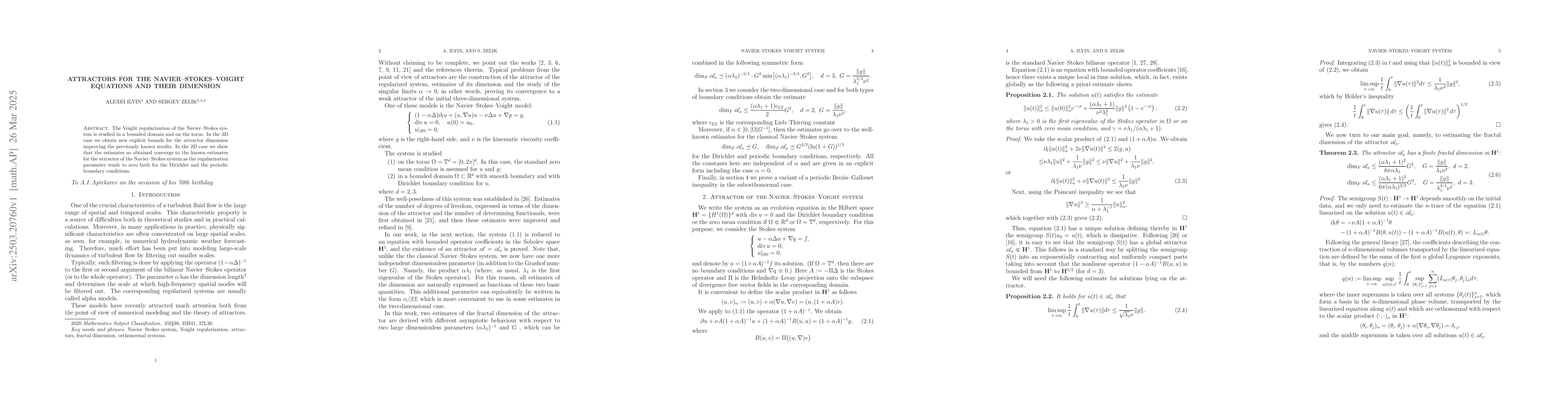 Thumbnail for Attractors for the Navier--Stokes--Voight equations and their dimension