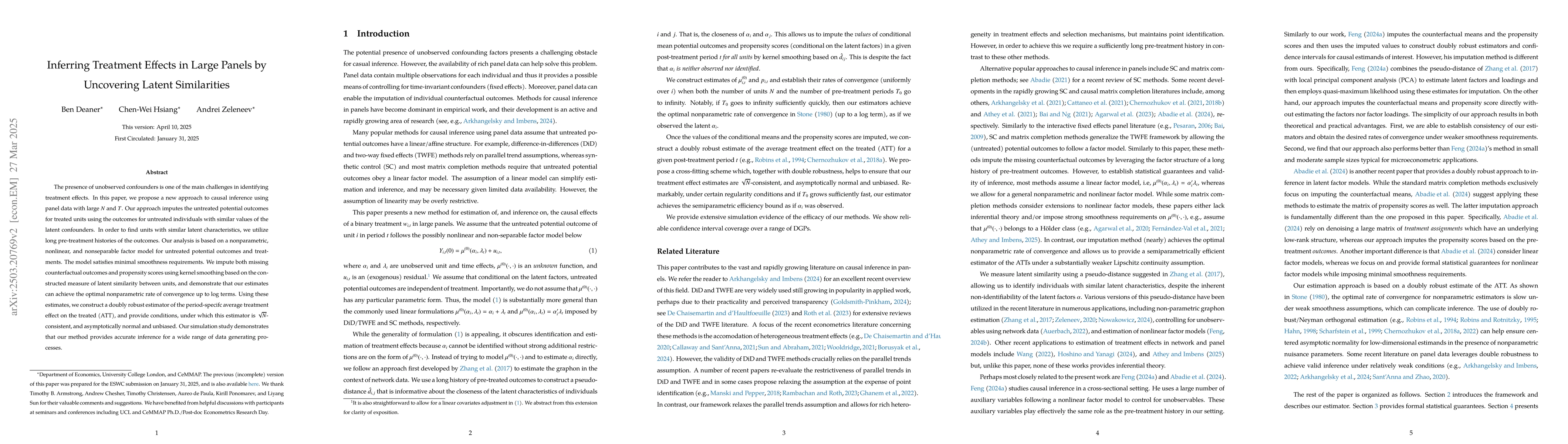 Thumbnail for Inferring Treatment Effects in Large Panels by Uncovering Latent
  Similarities