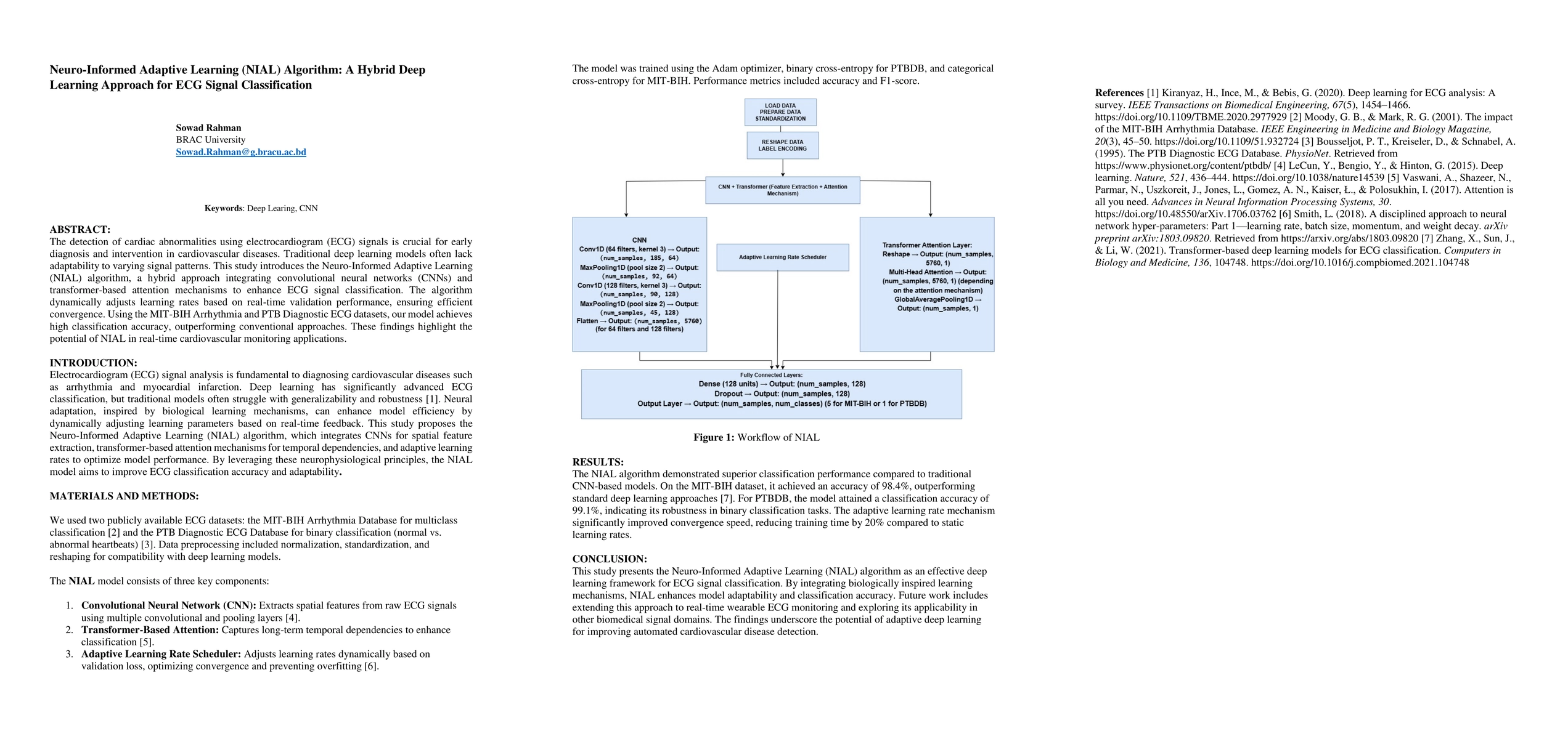 Thumbnail for Neuro-Informed Adaptive Learning (NIAL) Algorithm: A Hybrid Deep
  Learning Approach for ECG Signal Classification