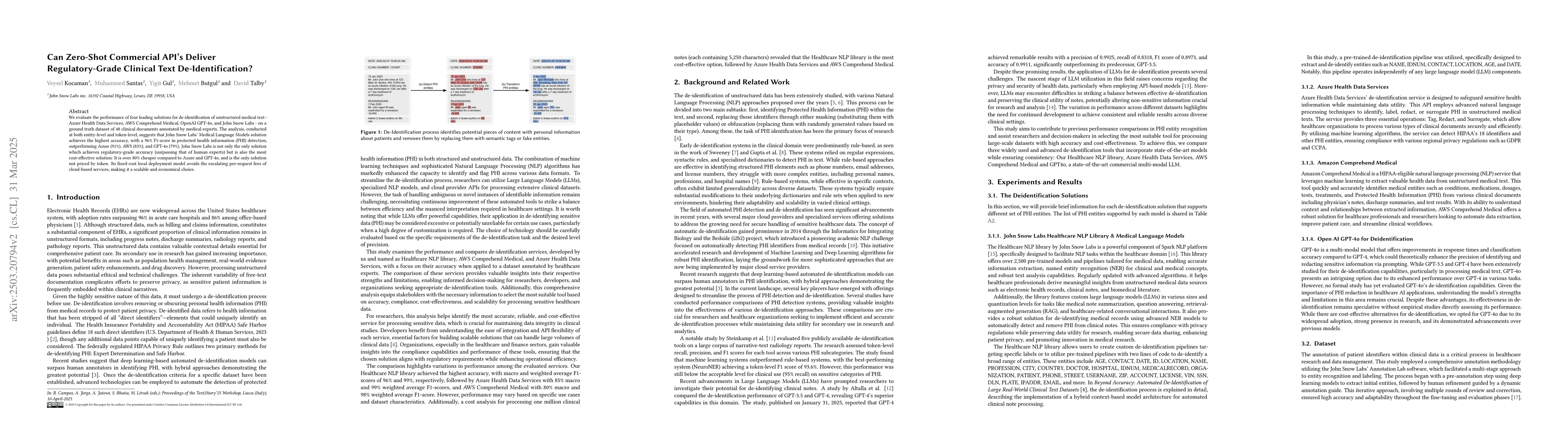 Thumbnail for Can Zero-Shot Commercial APIs Deliver Regulatory-Grade Clinical Text
  DeIdentification?