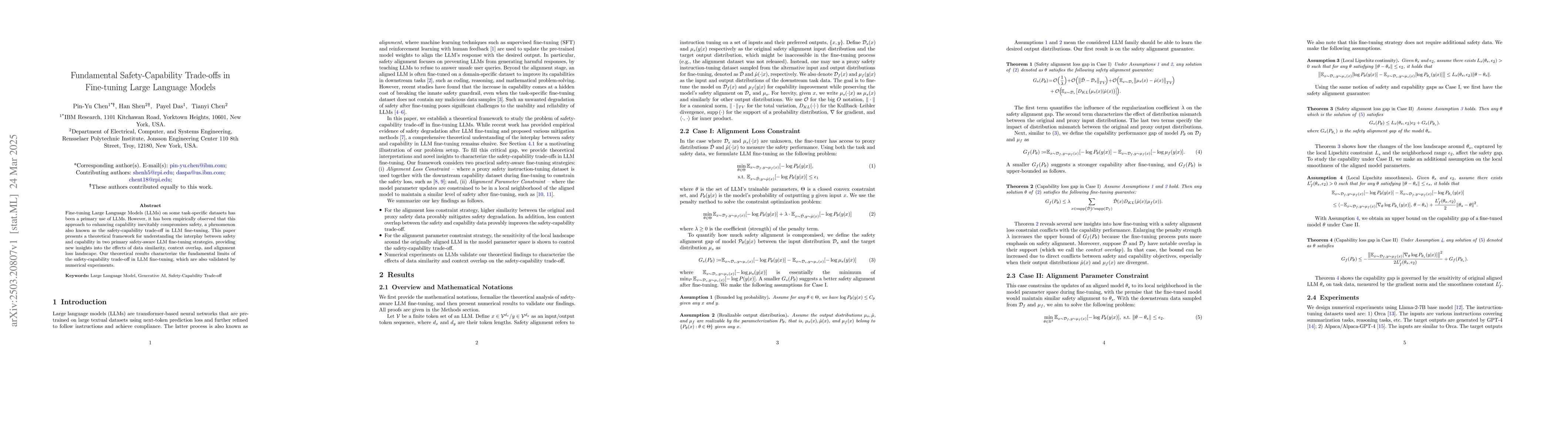 Thumbnail for Fundamental Safety-Capability Trade-offs in Fine-tuning Large Language
  Models
