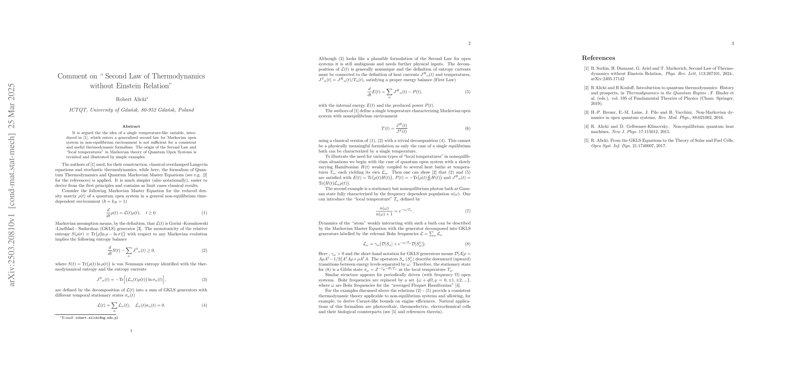 Thumbnail for Comment on " Second Law of Thermodynamics without Einstein Relation'',
  arXiv:2405.17142