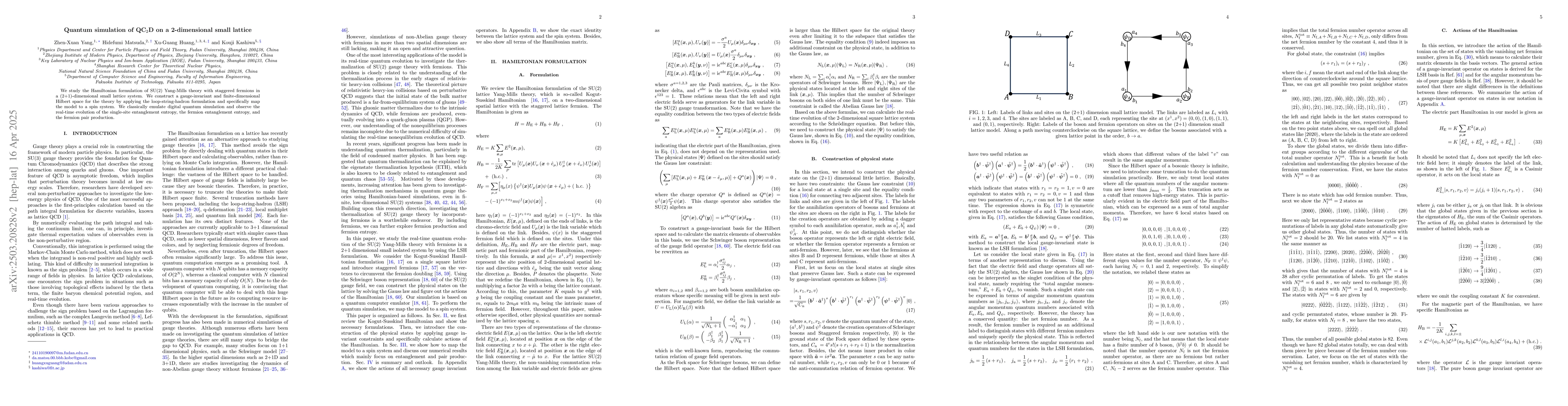 Thumbnail for Quantum simulation of QC2D on a 2-dimensional small lattice