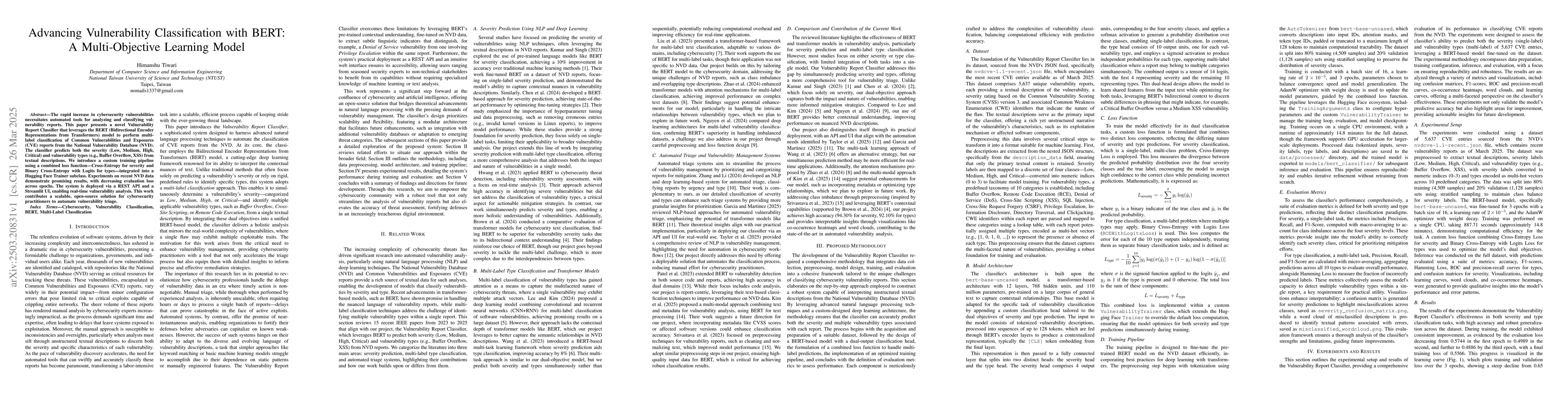 Thumbnail for Advancing Vulnerability Classification with BERT: A Multi-Objective
  Learning Model