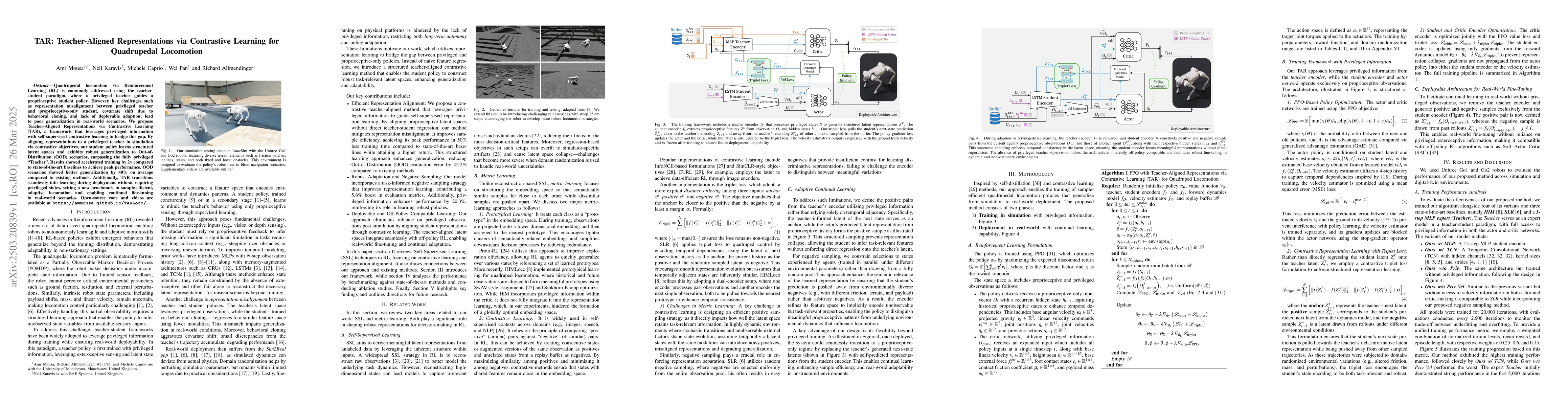 Thumbnail for TAR: Teacher-Aligned Representations via Contrastive Learning for
  Quadrupedal Locomotion