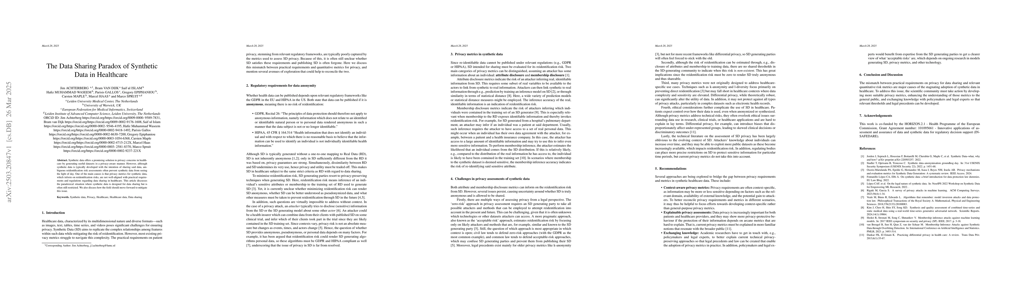 Thumbnail for The Data Sharing Paradox of Synthetic Data in Healthcare