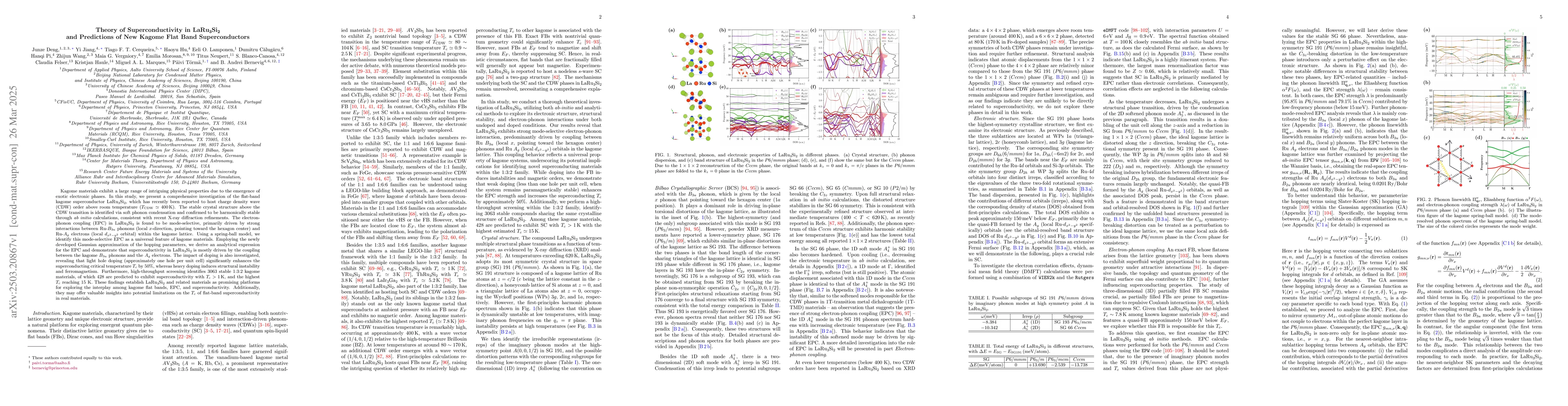 Thumbnail for Theory of Superconductivity in LaRu$_3$Si$_2$ and Predictions of New
  Kagome Flat Band Superconductors