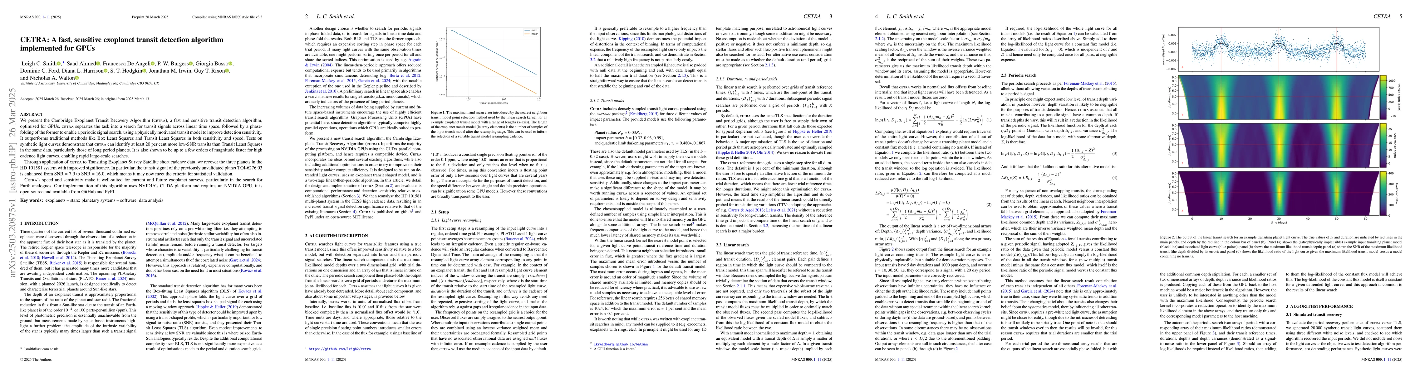 Thumbnail for CETRA: A fast, sensitive exoplanet transit detection algorithm
  implemented for GPUs