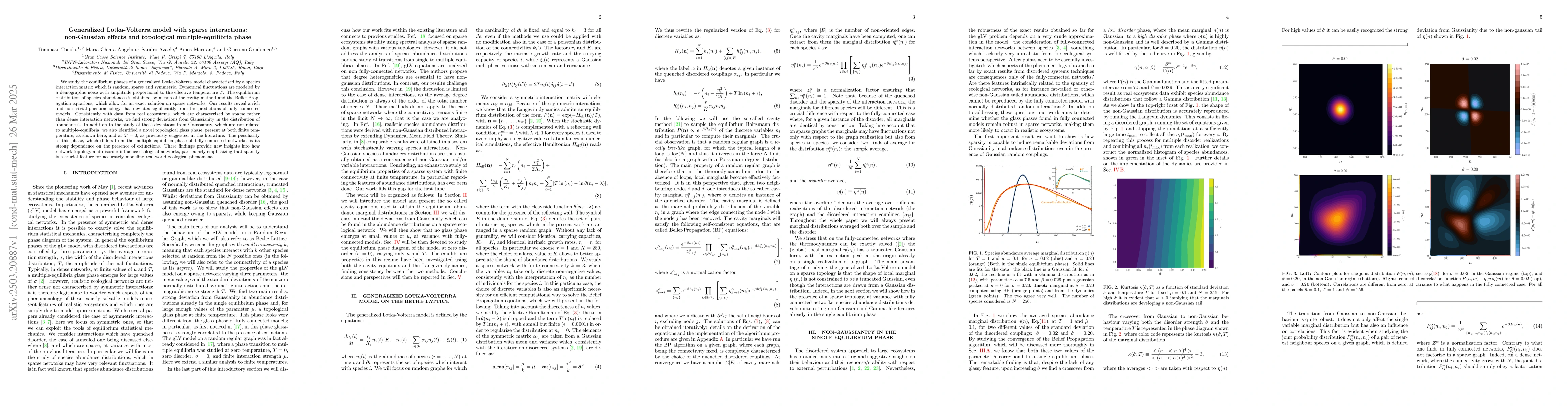 Thumbnail for Generalized Lotka-Volterra model with sparse interactions: non-Gaussian
  effects and topological multiple-equilibria phase