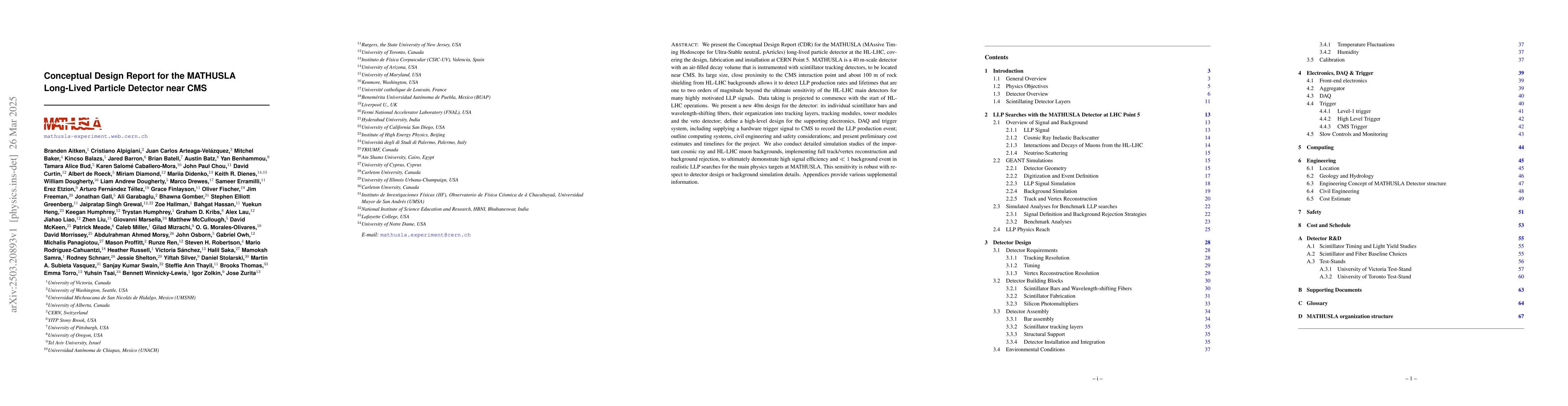 Thumbnail for Conceptual Design Report for the MATHUSLA Long-Lived Particle Detector
  near CMS