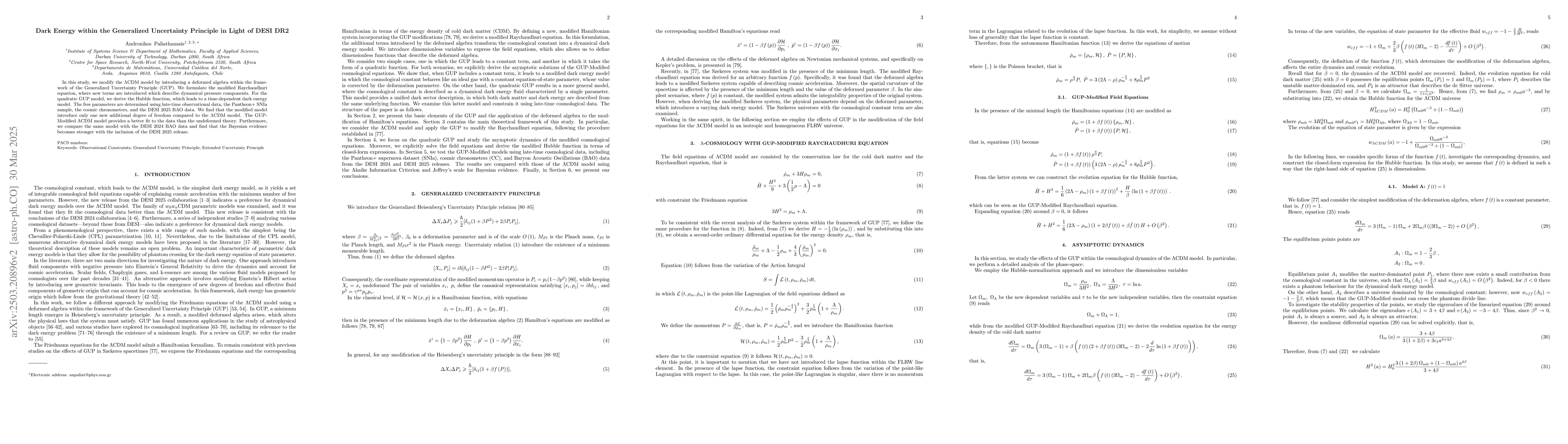 Thumbnail for Dark Energy within the Generalized Uncertainty Principle in Light of
  DESI DR2