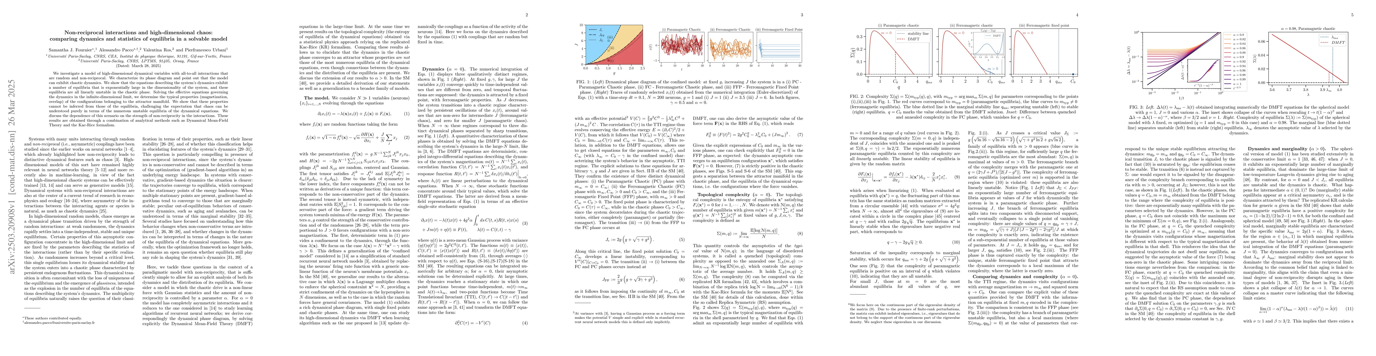 Thumbnail for Non-reciprocal interactions and high-dimensional chaos: comparing
  dynamics and statistics of equilibria in a solvable model