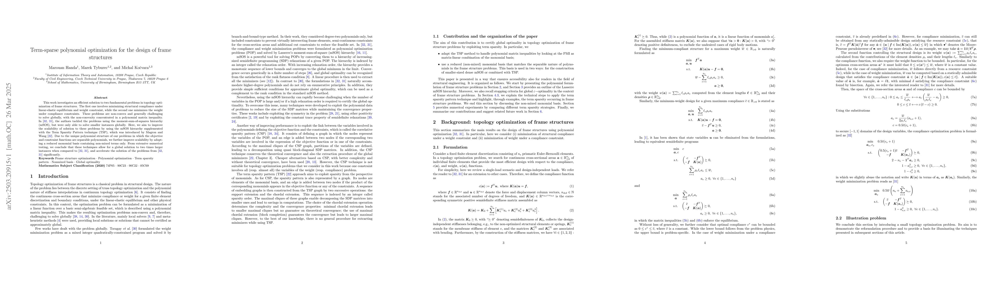 Thumbnail for Term-sparse polynomial optimization for the design of frame structures