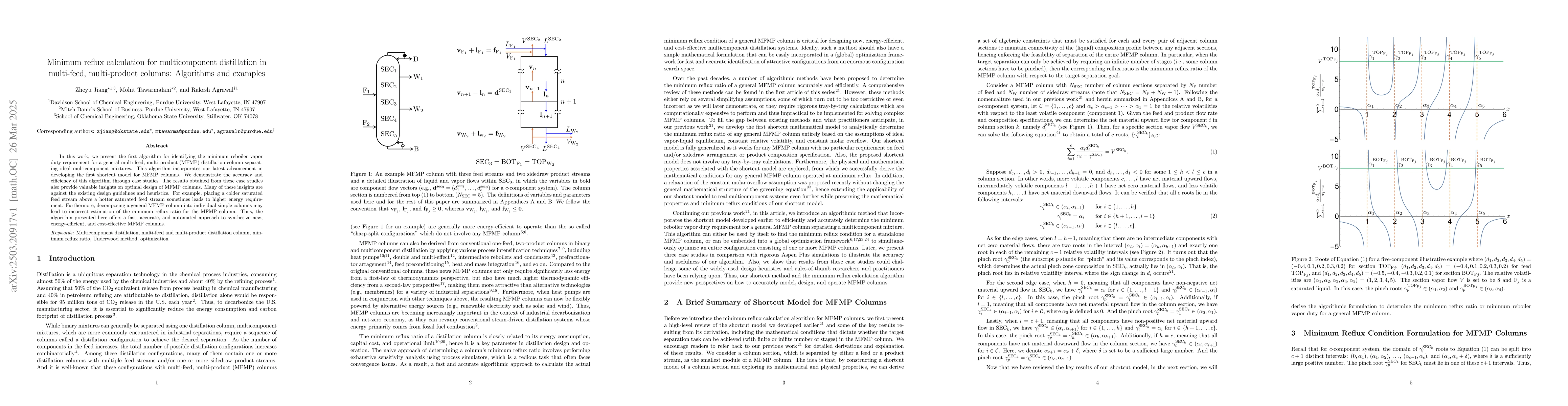 Thumbnail for Minimum reflux calculation for multicomponent distillation in
  multi-feed, multi-product columns: Algorithms and examples