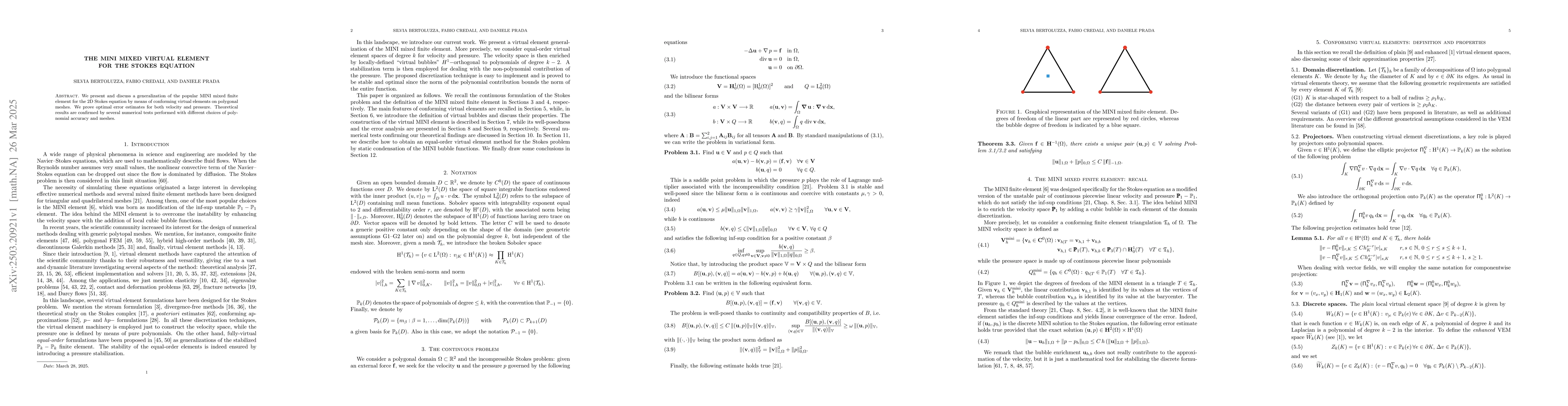 Thumbnail for The MINI mixed virtual element for the Stokes equation