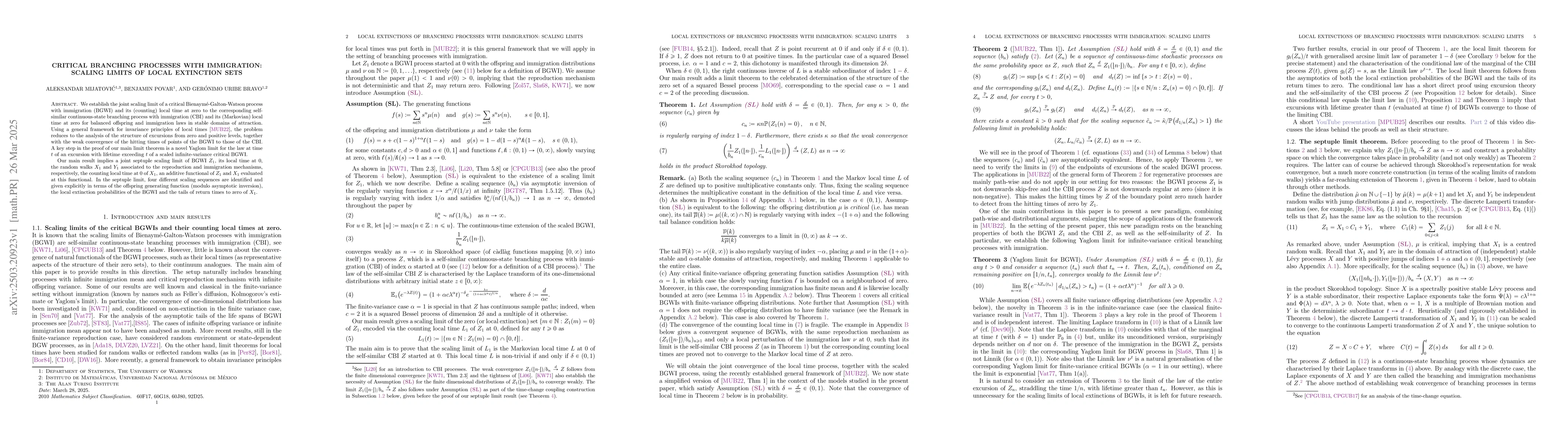 Thumbnail for Critical branching processes with immigration: scaling limits of local
  extinction sets