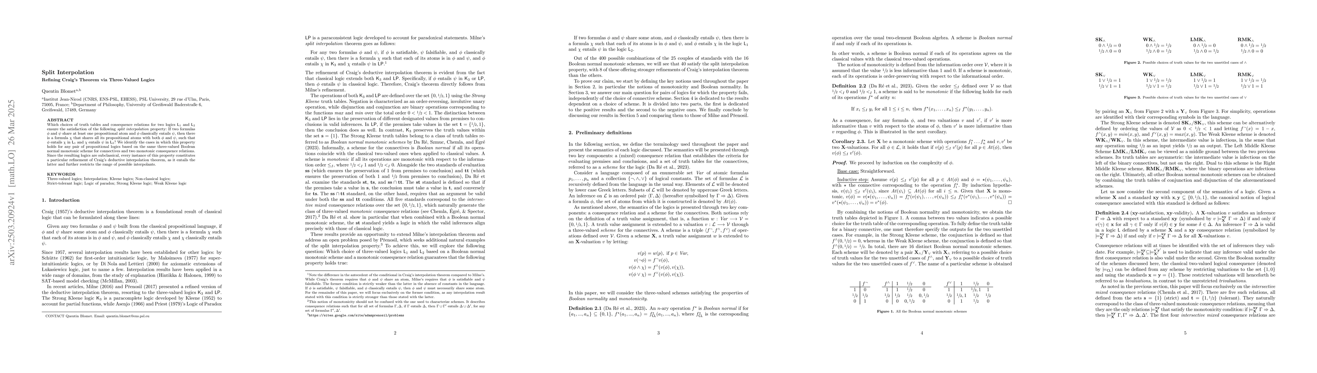 Thumbnail for Split Interpolation: Refining Craig's Theorem via Three-Valued Logics