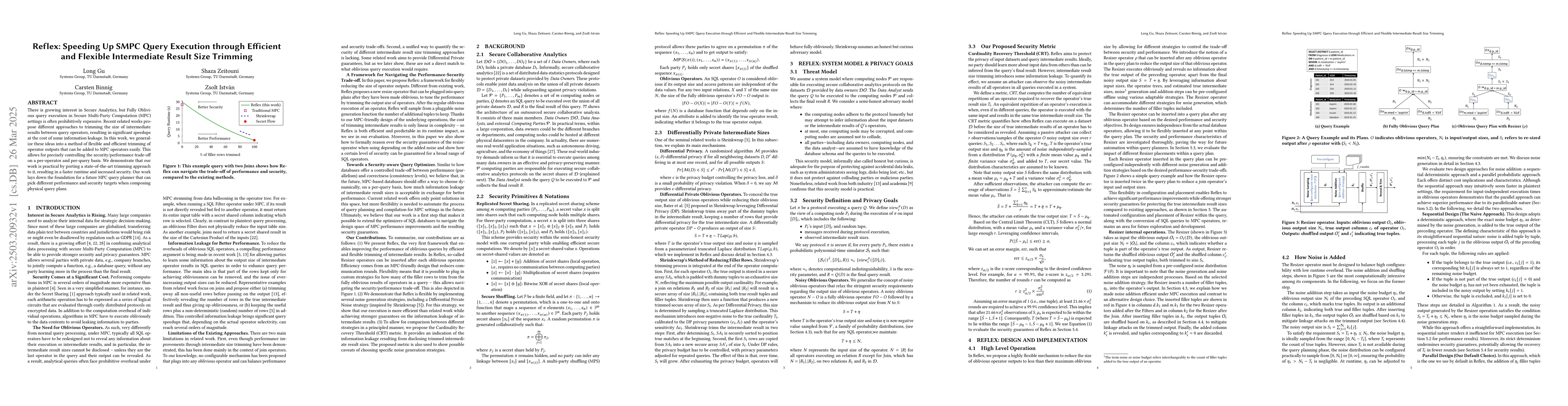Thumbnail for Reflex: Speeding Up SMPC Query Execution through Efficient and Flexible
  Intermediate Result Size Trimming