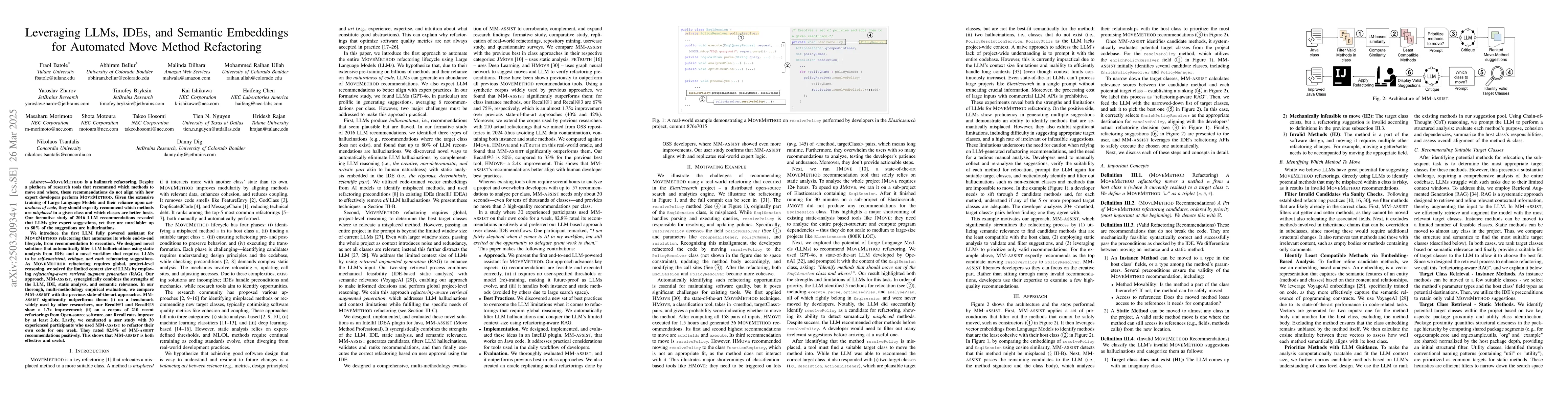Thumbnail for Leveraging LLMs, IDEs, and Semantic Embeddings for Automated Move Method
  Refactoring
