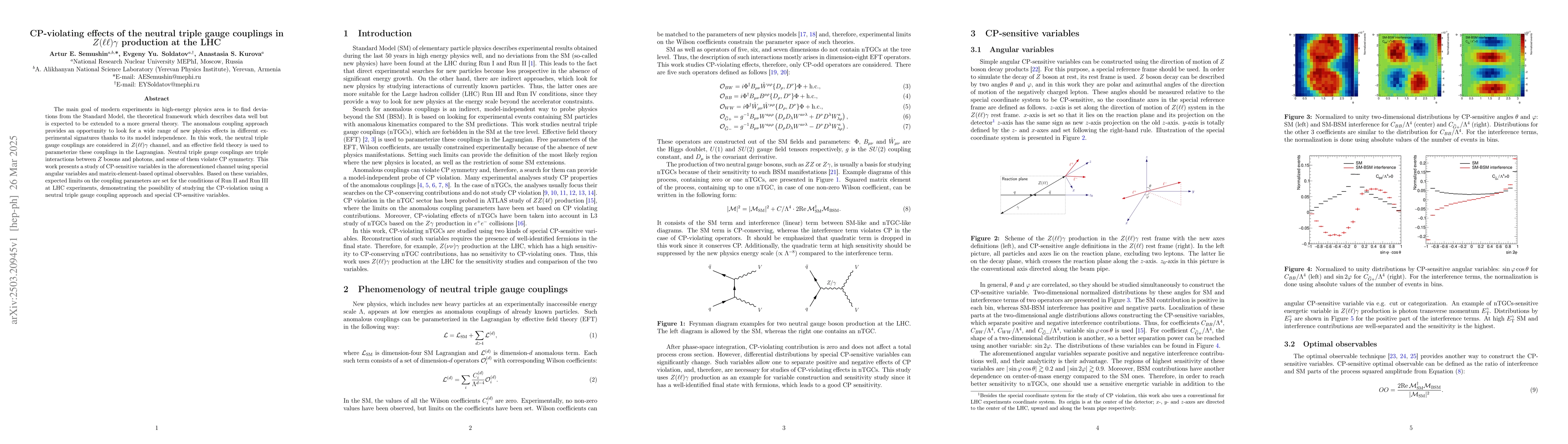 Thumbnail for CP-violating effects of the neutral triple gauge couplings in
  $Z(\ell\ell)γ$ production at the LHC