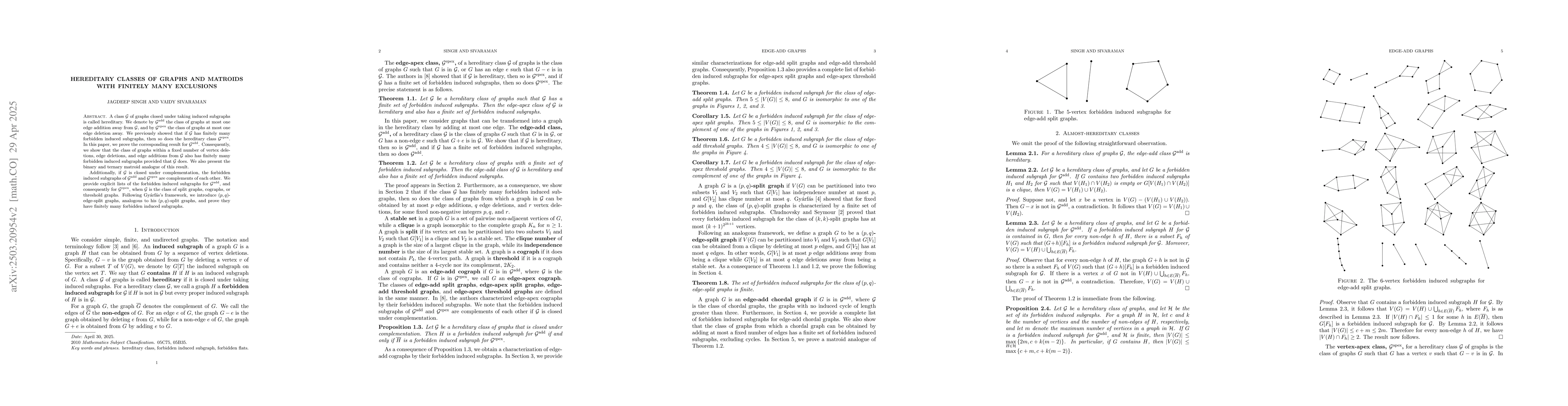 Thumbnail for Hereditary classes of graphs and matroids with finitely many exclusions