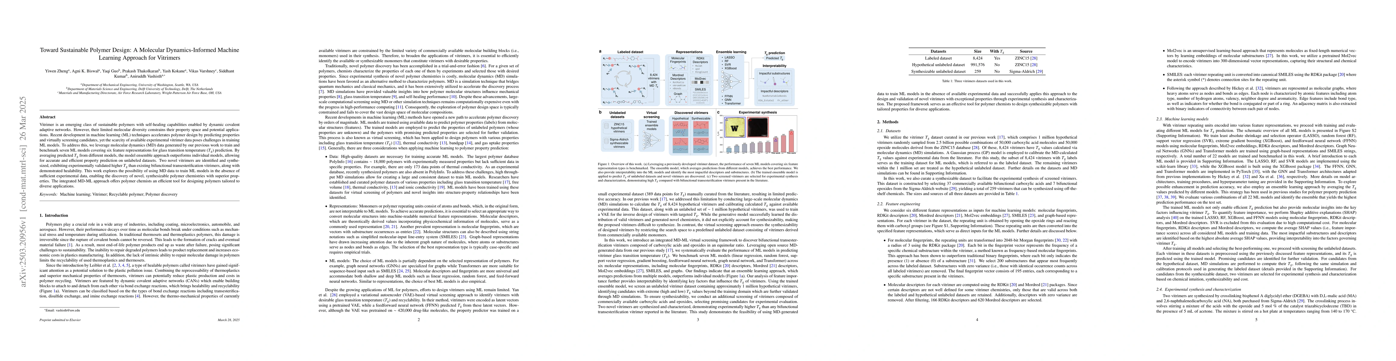 Thumbnail for Toward Sustainable Polymer Design: A Molecular Dynamics-Informed Machine
  Learning Approach for Vitrimers