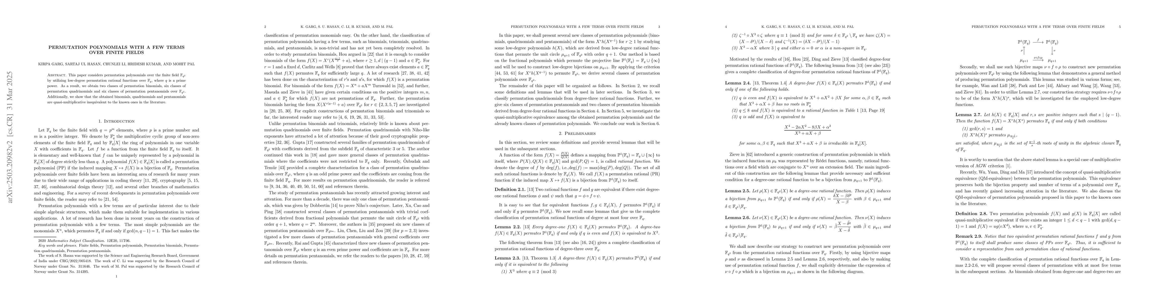 Thumbnail for Permutation polynomials over finite fields from low-degree rational
  functions