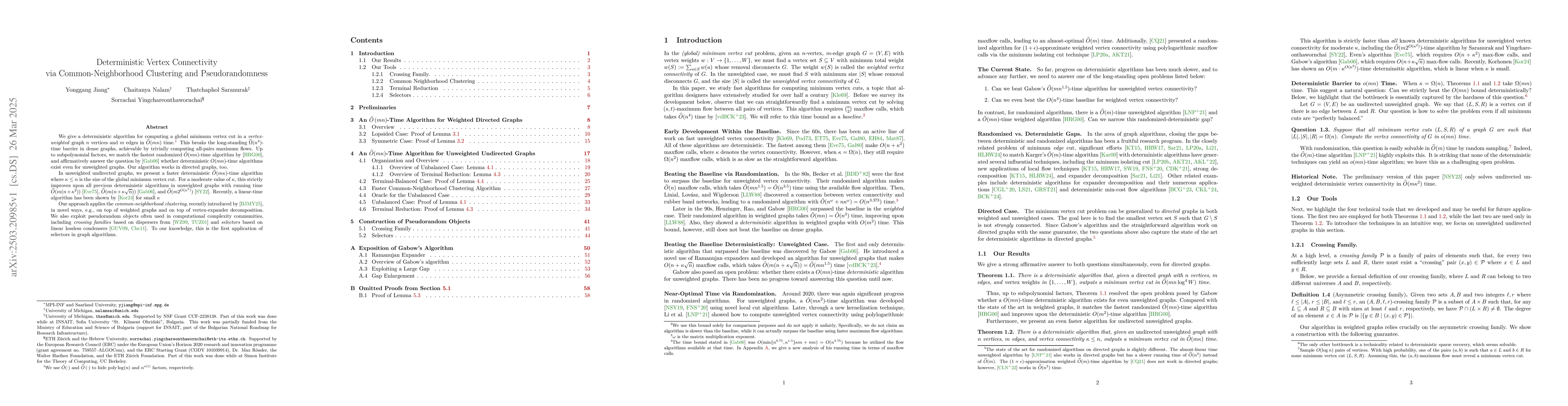 Thumbnail for Deterministic Vertex Connectivity via Common-Neighborhood Clustering and
  Pseudorandomness