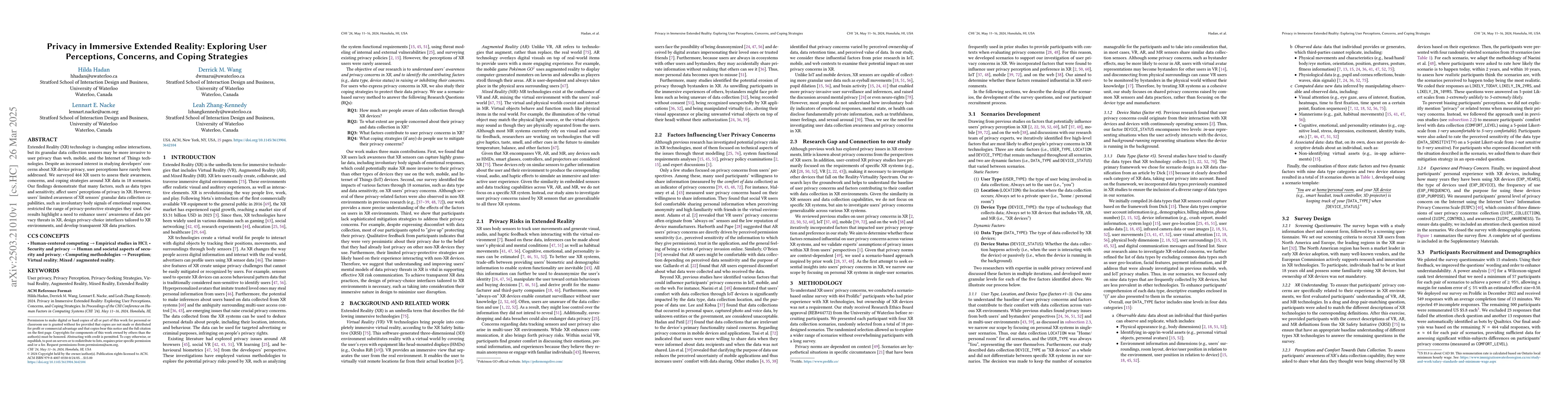 Thumbnail for Privacy in Immersive Extended Reality: Exploring User Perceptions,
  Concerns, and Coping Strategies