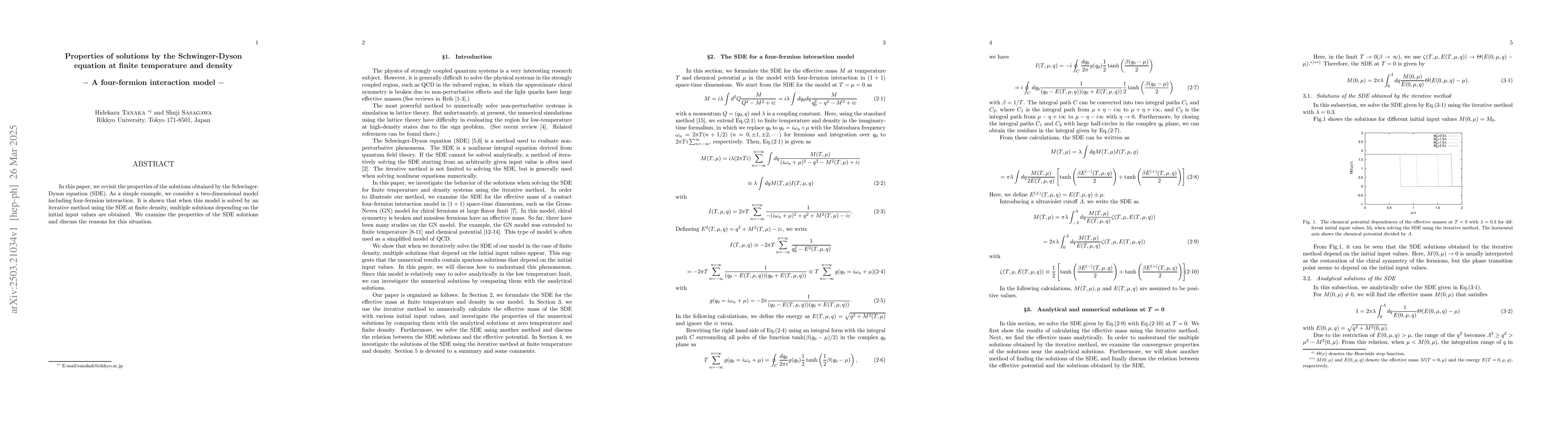 Thumbnail for Properties of solutions by the Schwinger-Dyson equation at finite
  temperature and density : A four-fermion interaction model