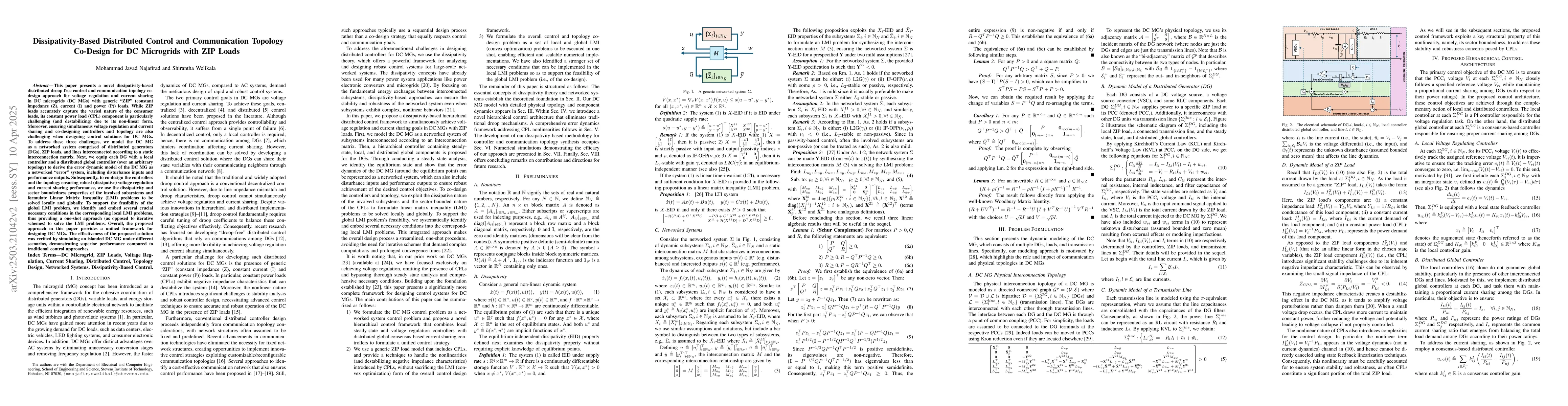 Thumbnail for Dissipativity-Based Distributed Control and Communication Topology
  Co-Design for DC Microgrids with ZIP Loads