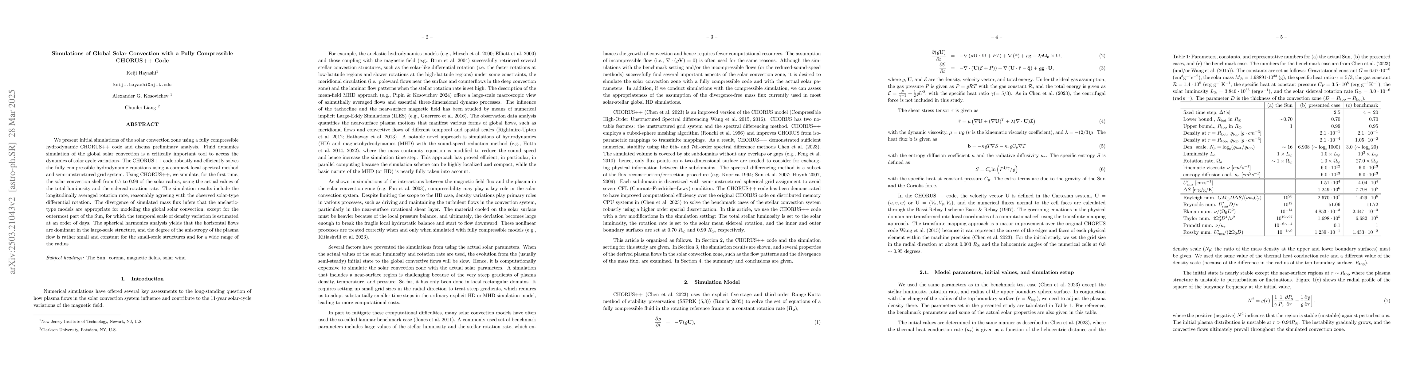 Thumbnail for Simulations of Global Solar Convection with a Fully Compressible
  CHORUS++ Code