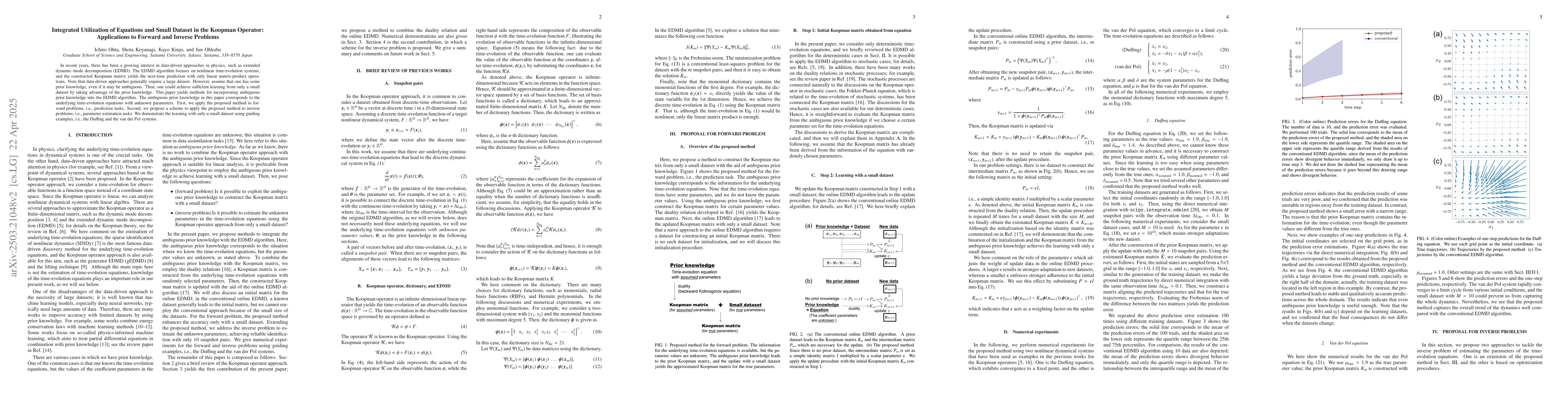 Thumbnail for Integrated utilization of equations and small dataset in the Koopman
  operator: applications to forward and inverse problems