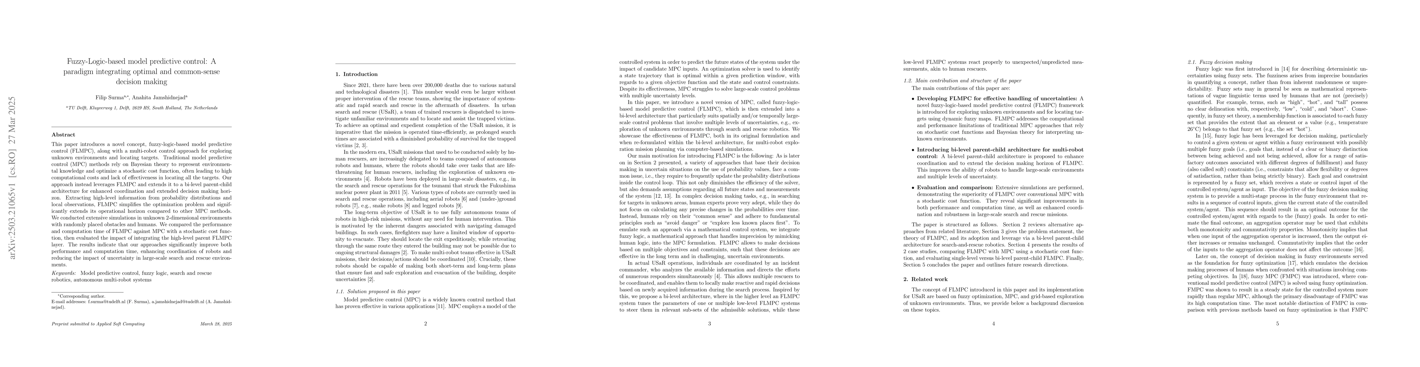 Thumbnail for Fuzzy-Logic-based model predictive control: A paradigm integrating
  optimal and common-sense decision making