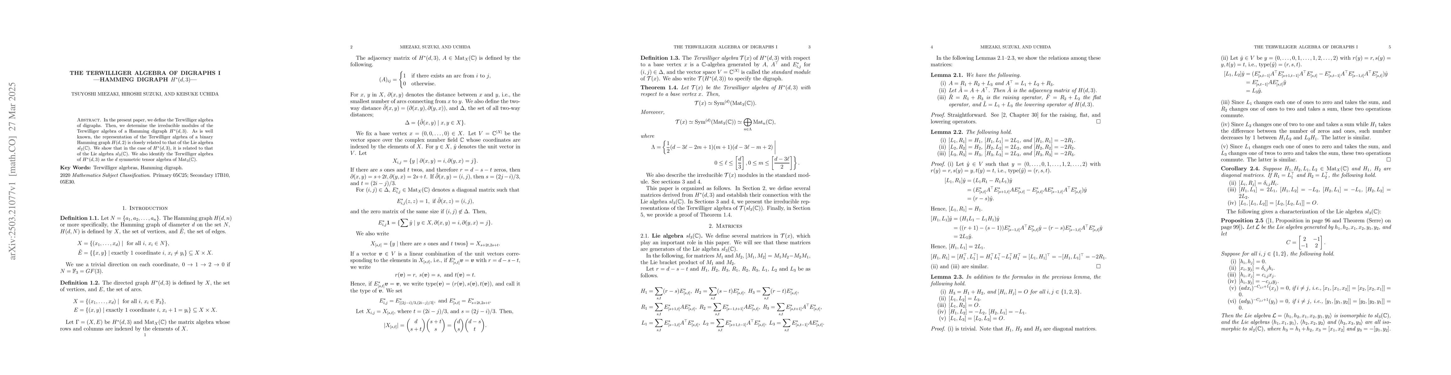 Thumbnail for The Terwilliger algebra of digraphs I -- Hamming digraph $H^*(d,3)$