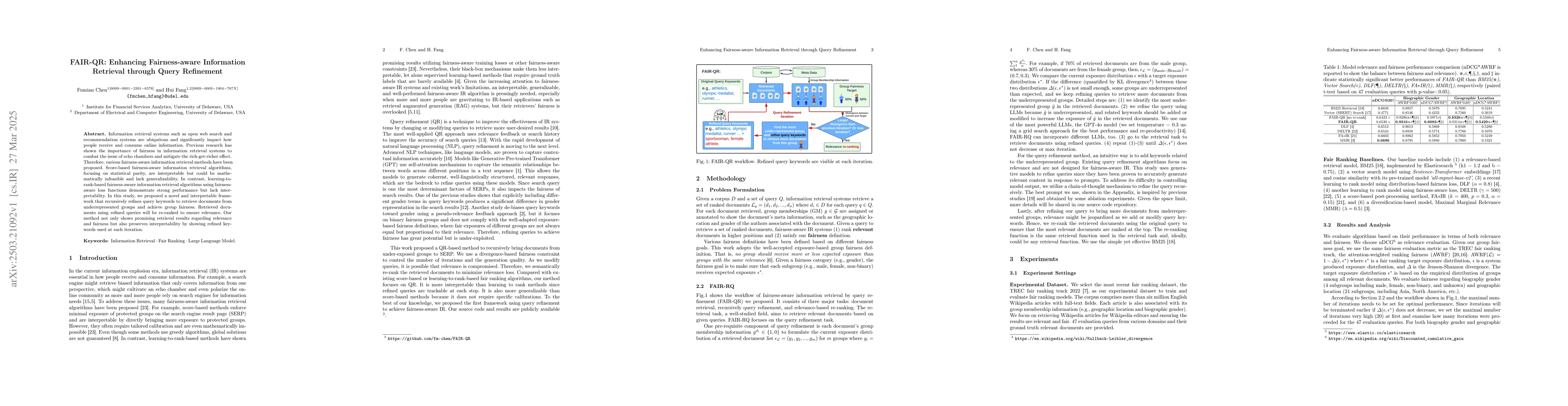 Thumbnail for FAIR-QR: Enhancing Fairness-aware Information Retrieval through Query
  Refinement