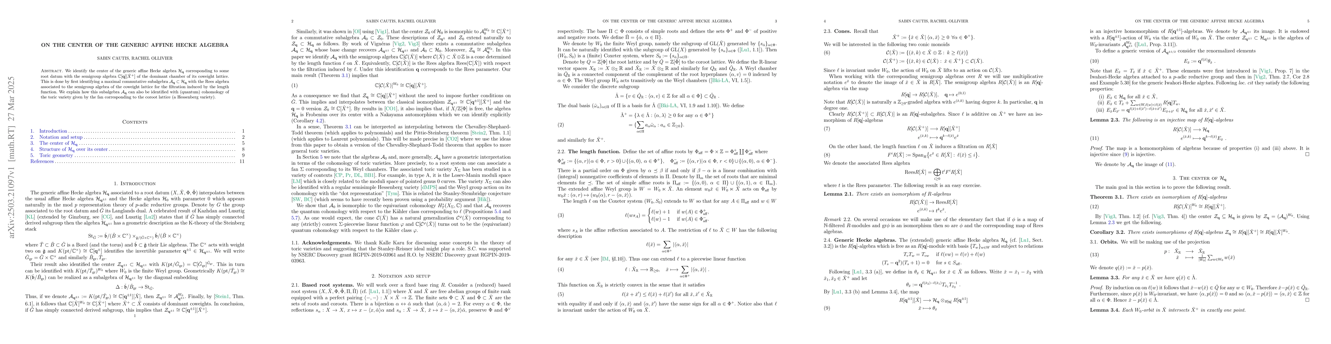 Thumbnail for On the center of the generic affine Hecke algebra