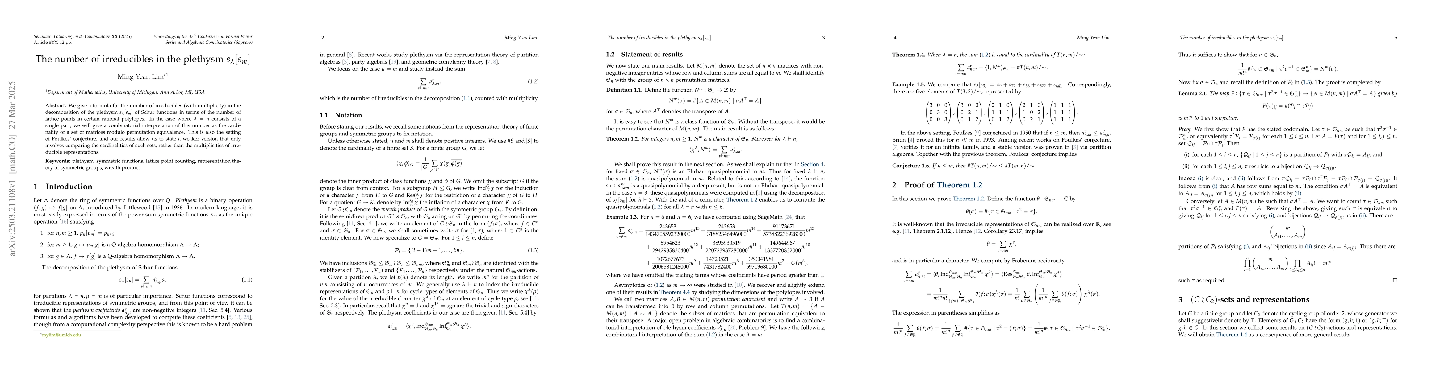 Thumbnail for The number of irreducibles in the plethysm $s_λ[s_m]$