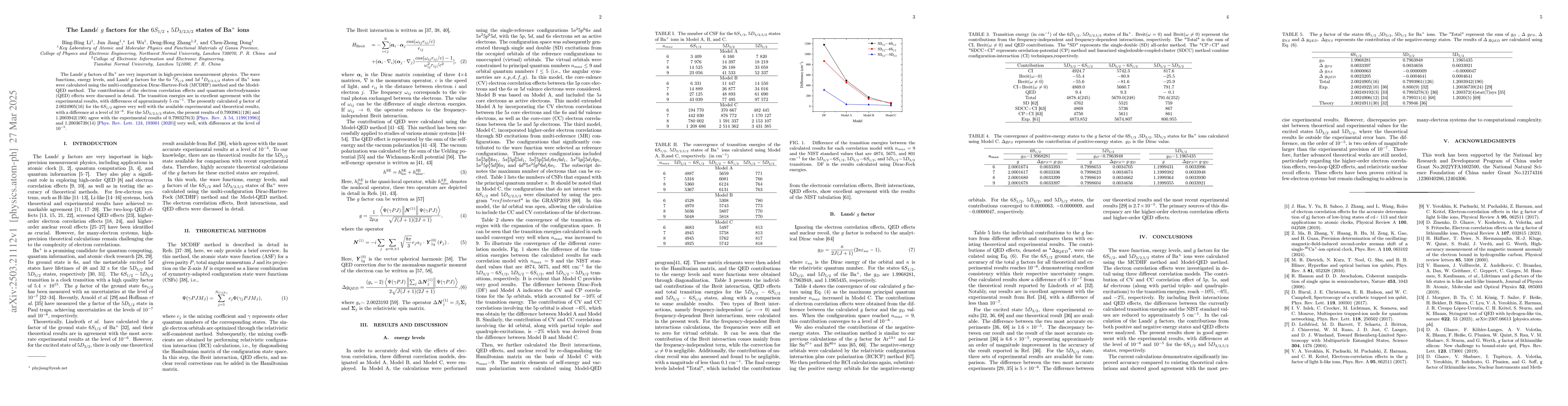 Thumbnail for The Land$\acute{e}$ $g$ factors for the $6S_{1/2}$ , $5D_{3/2,5/2}$
  states of Ba$^{+}$ ions