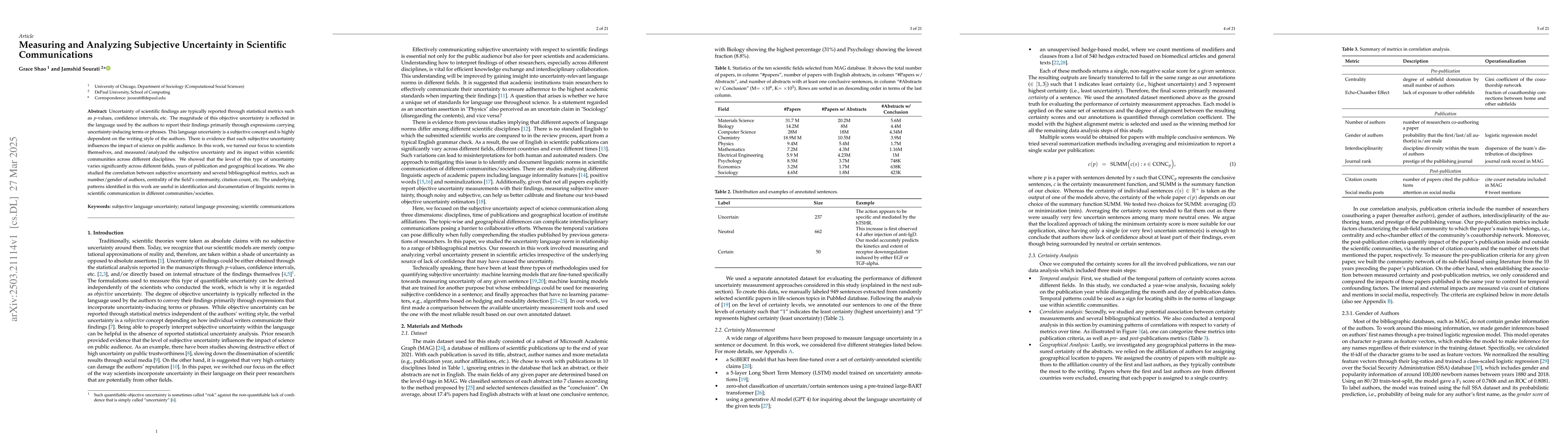 Thumbnail for Measuring and Analyzing Subjective Uncertainty in Scientific
  Communications