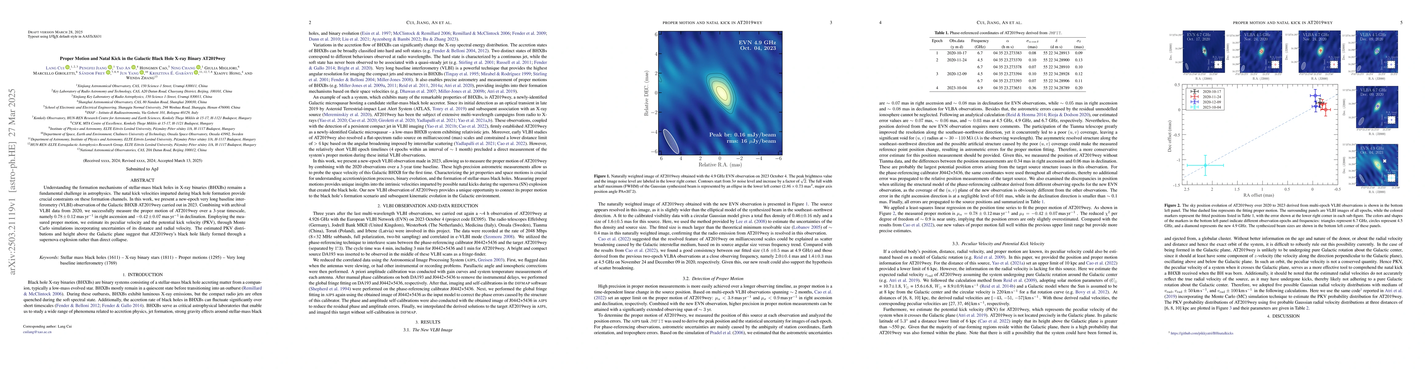 Thumbnail for Proper Motion and Natal Kick in the Galactic Black Hole X-ray Binary
  AT2019wey