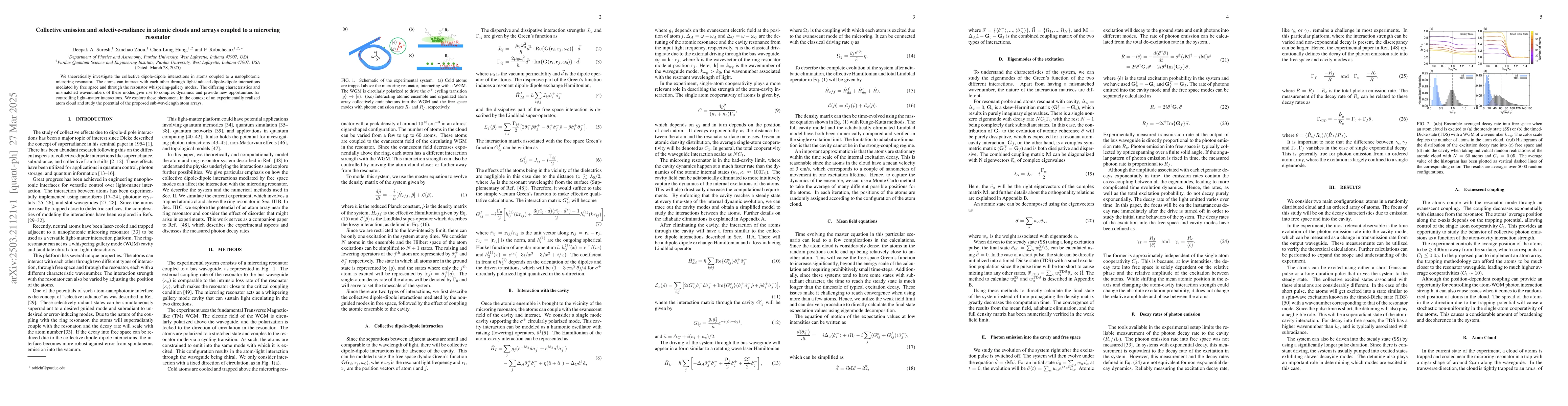 Thumbnail for Collective emission and selective-radiance in atomic clouds and arrays
  coupled to a microring resonator