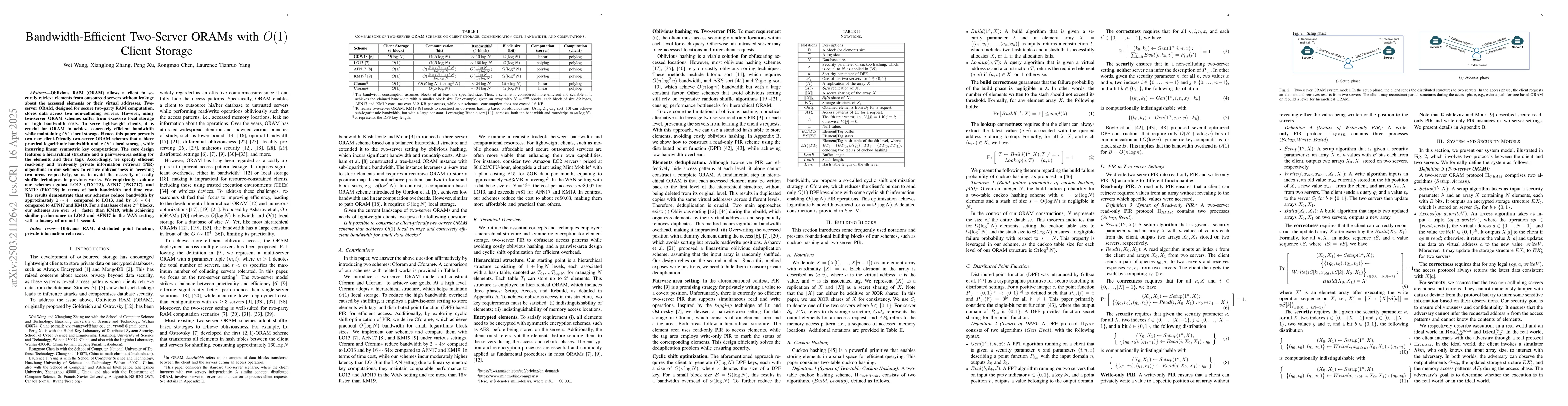 Thumbnail for Bandwidth-Efficient Two-Server ORAMs with O(1) Client Storage
