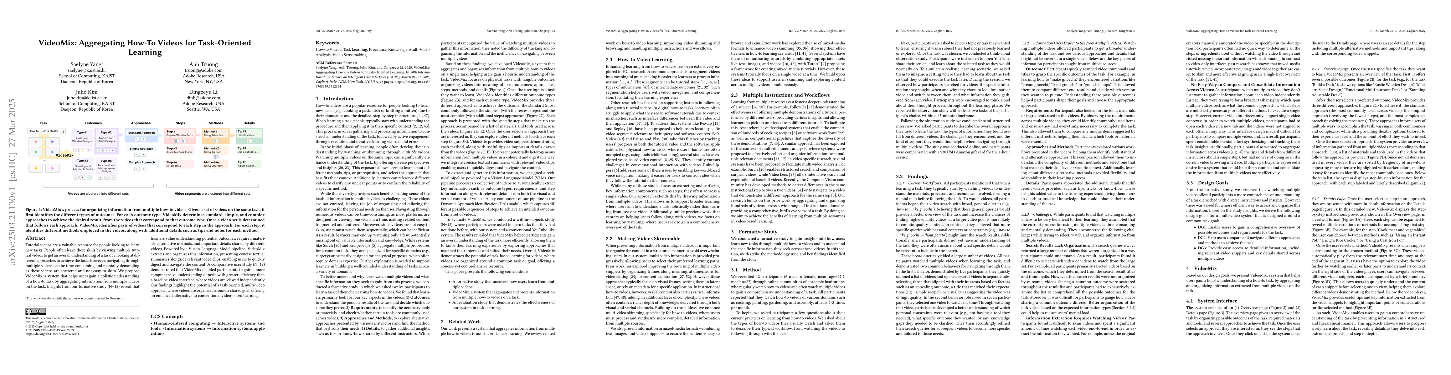 Thumbnail for VideoMix: Aggregating How-To Videos for Task-Oriented Learning