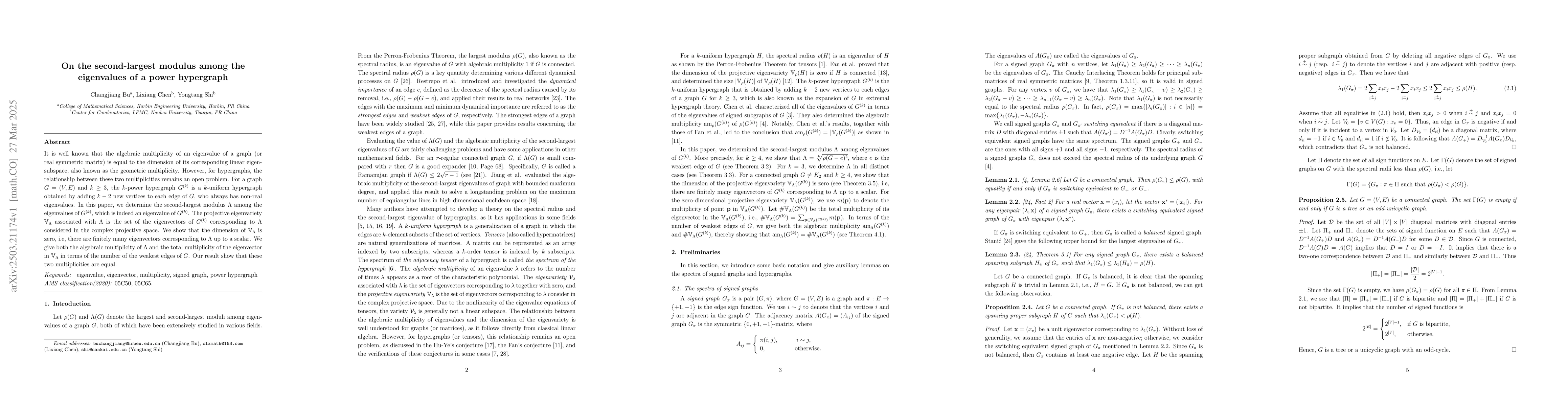 Thumbnail for On the second-largest modulus among the eigenvalues of a power
  hypergraph