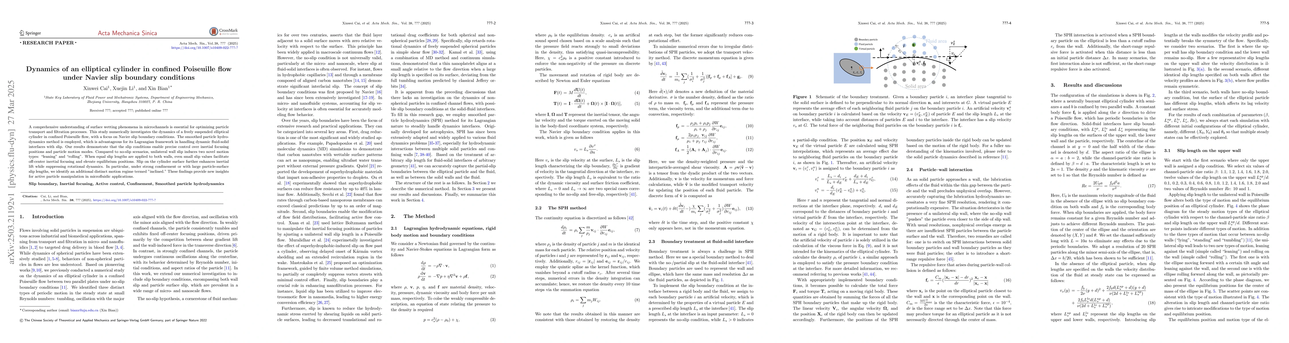 Thumbnail for Dynamics of an elliptical cylinder in confined Poiseuille flow under
  Navier slip boundary conditions
