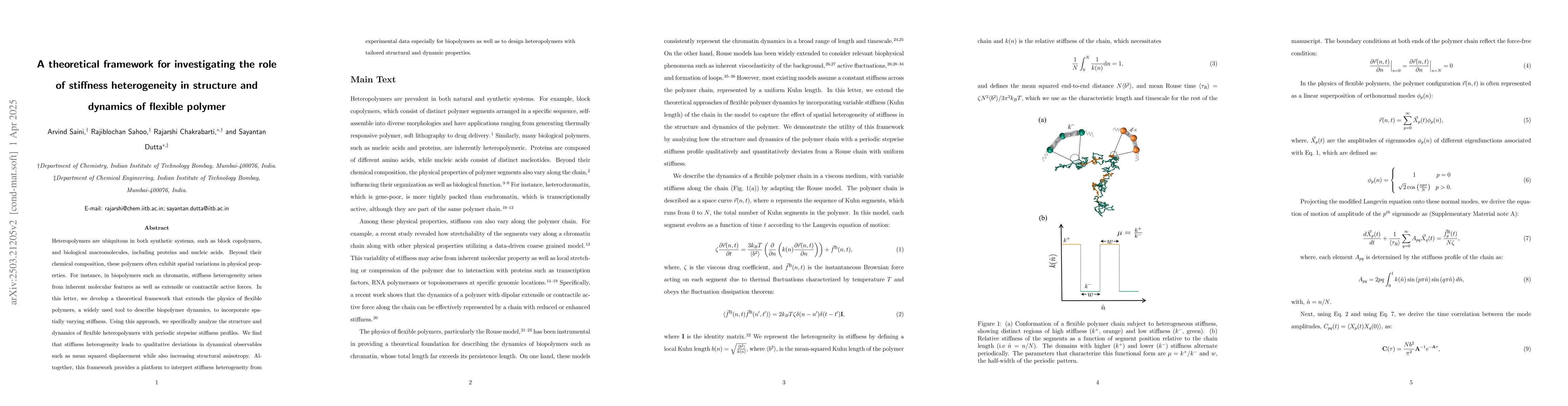 Thumbnail for A theoretical framework for investigating the role of stiffness
  heterogeneity in structure and dynamics of flexible polymer